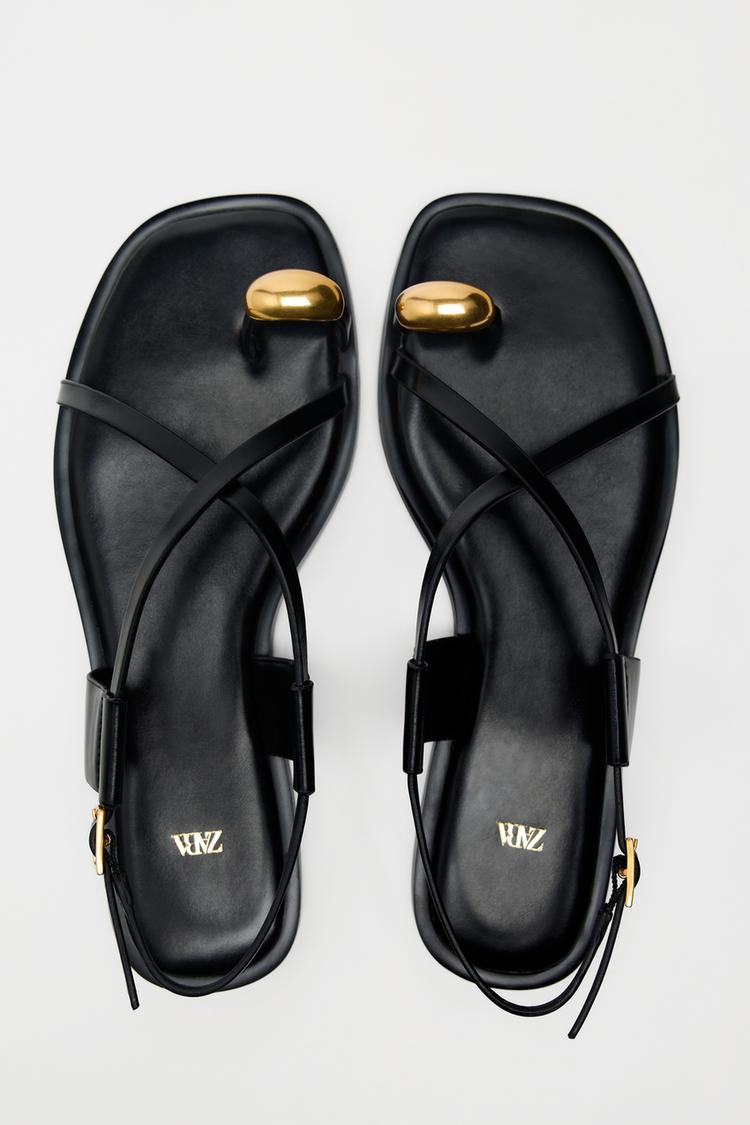 Flat Strap Sandals with Metal Adornment