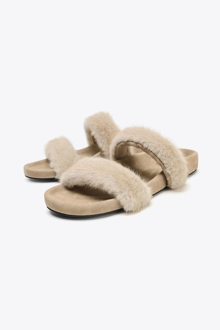Flat Sandals with Sheepskin Effect