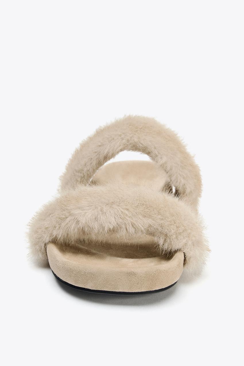 Flat Sandals with Sheepskin Effect