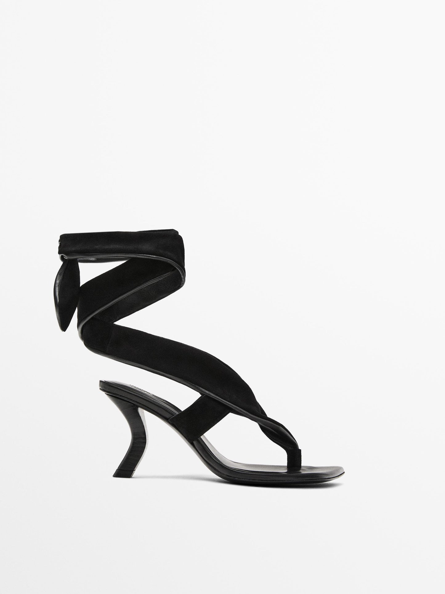 Suede high-heel sandals with tie detail