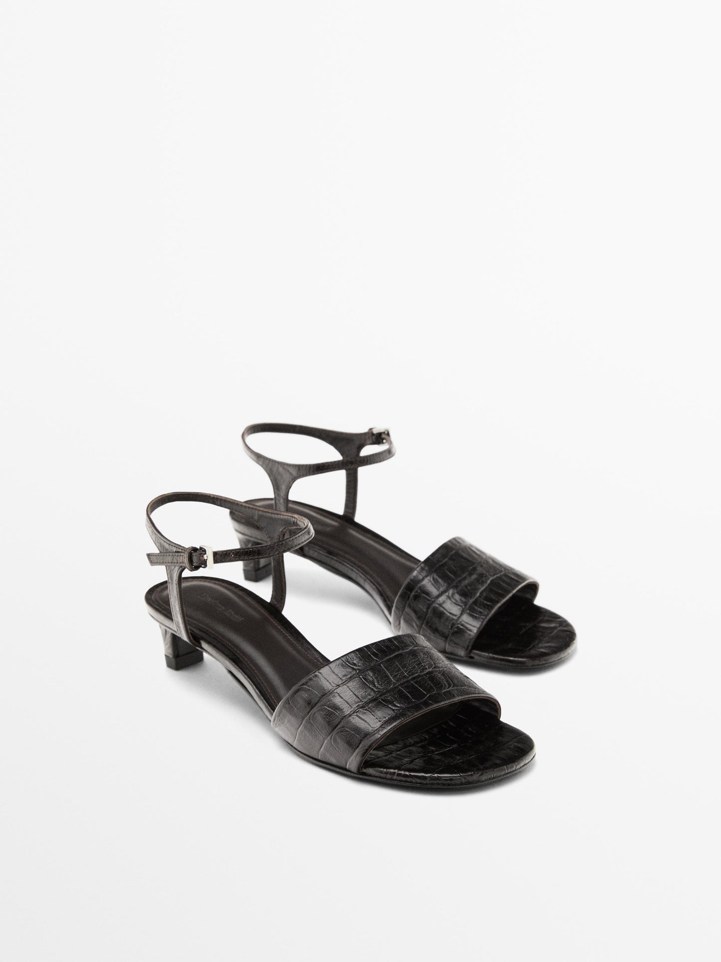 Mock croc embossed heeled sandals