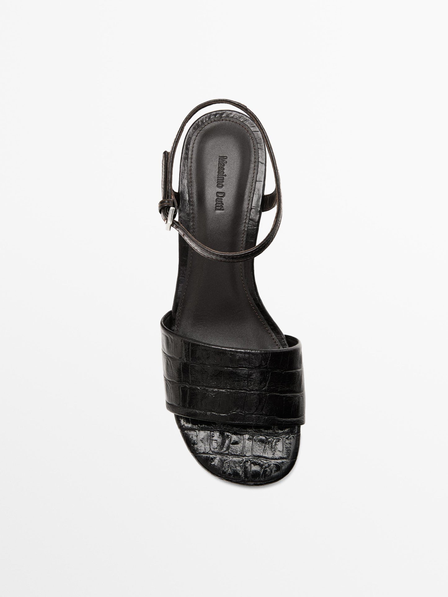Mock croc embossed heeled sandals