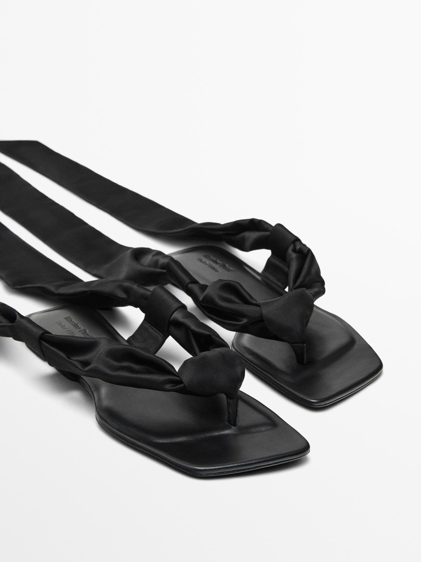 Flat satin sandals with tie detail