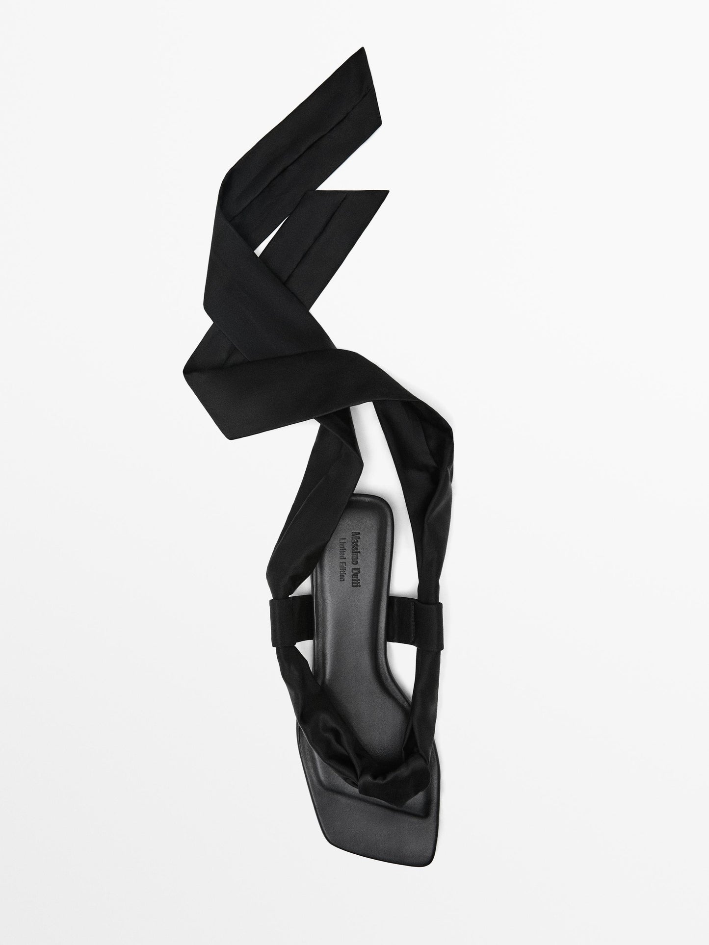 Flat satin sandals with tie detail
