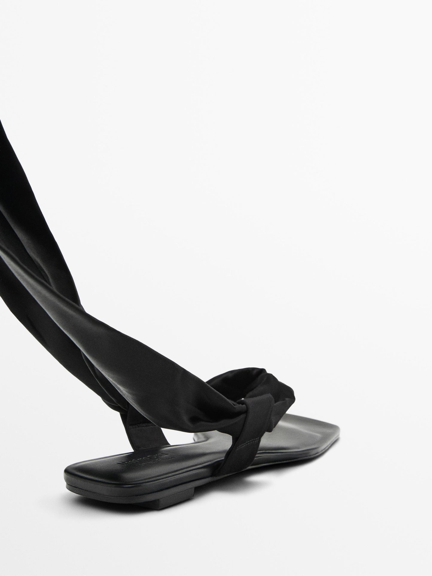 Flat satin sandals with tie detail