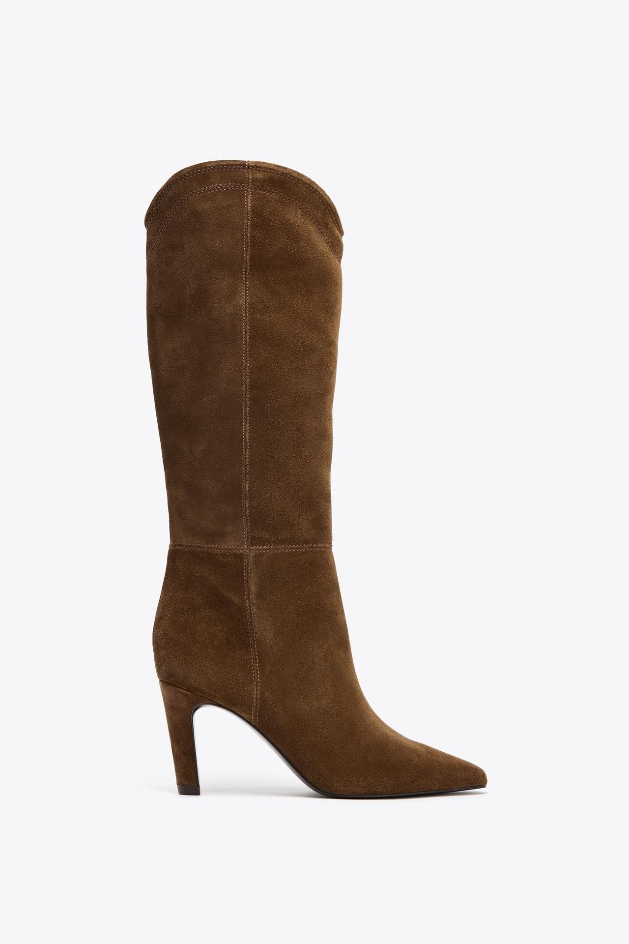 Stitched Split Suede Heeled Boots