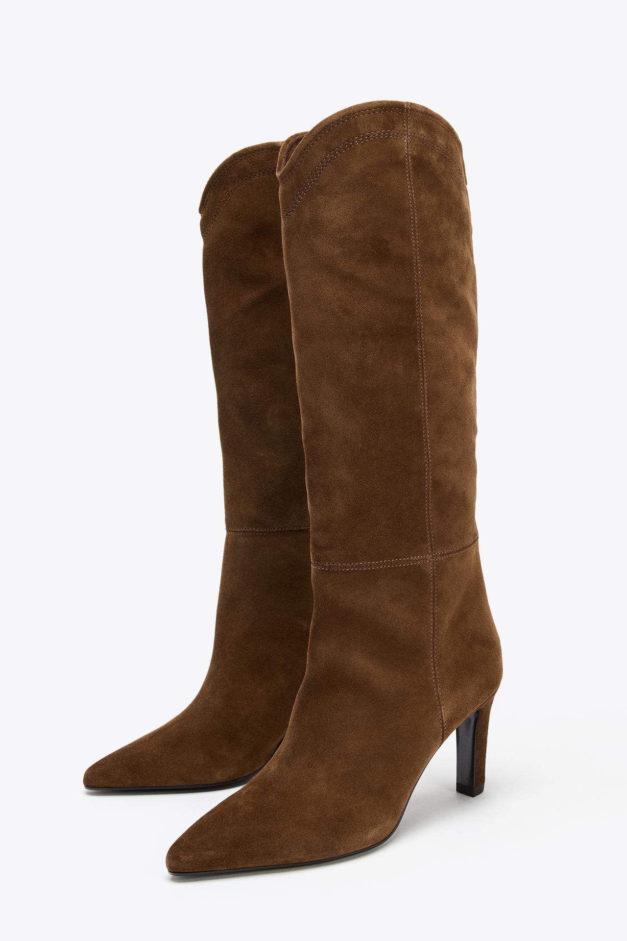 Stitched Split Suede Heeled Boots