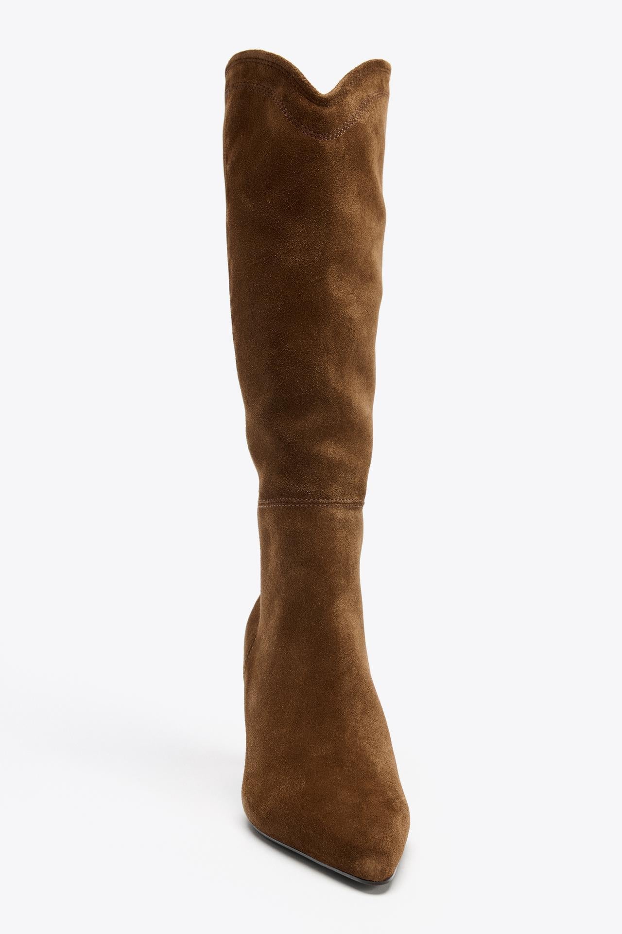 Stitched Split Suede Heeled Boots