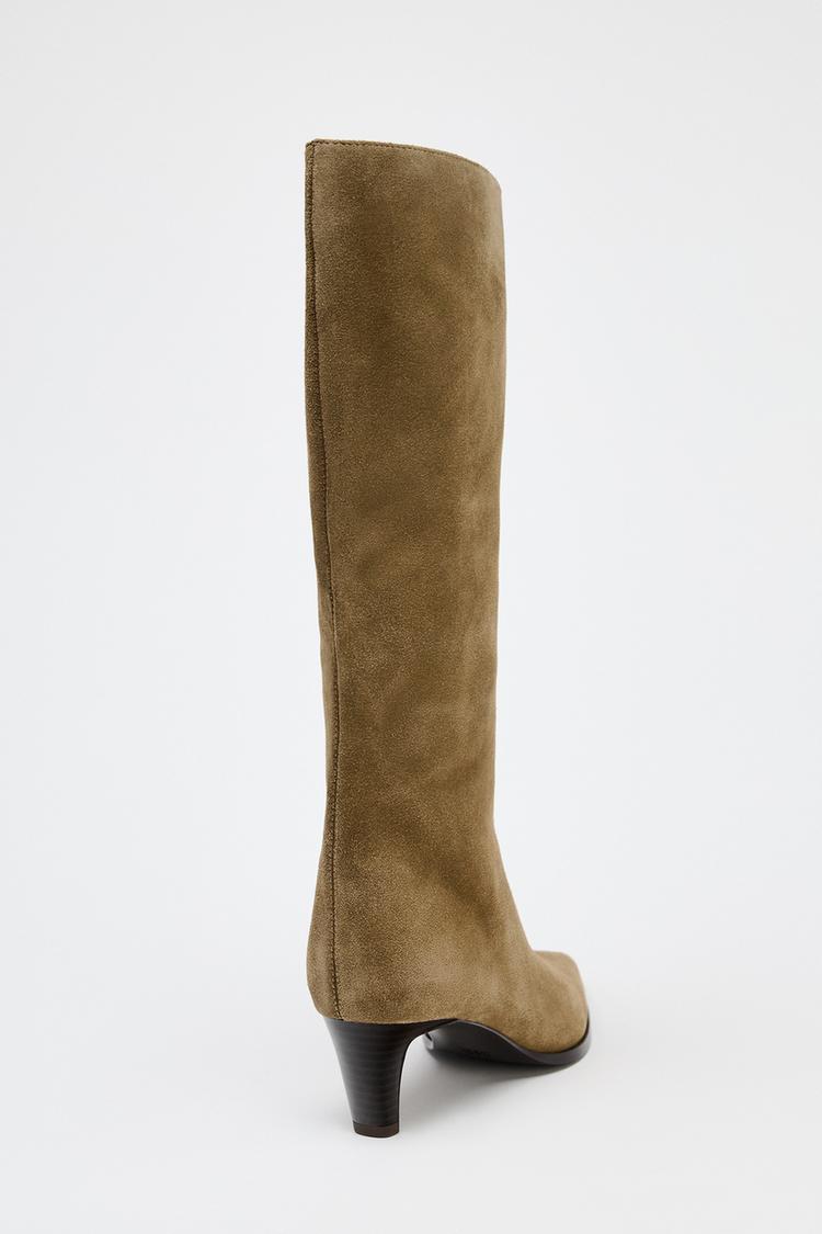 Split Suede Kitten Heel Boots