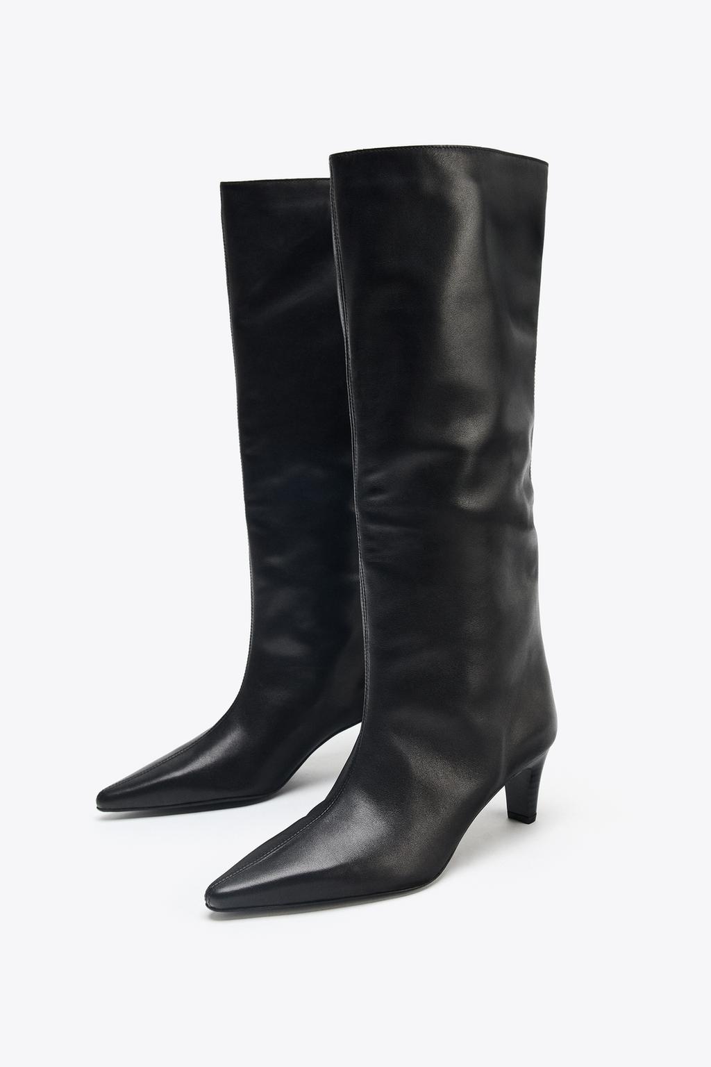Leather Kitten Heel Boots