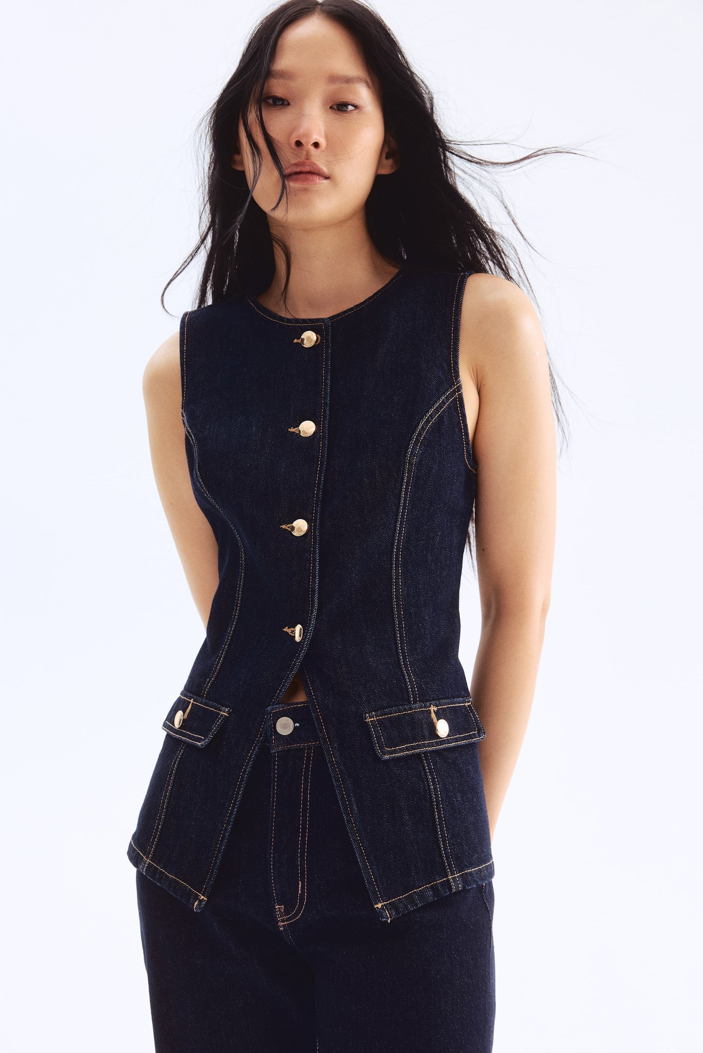 Tapered-waist denim waistcoat
