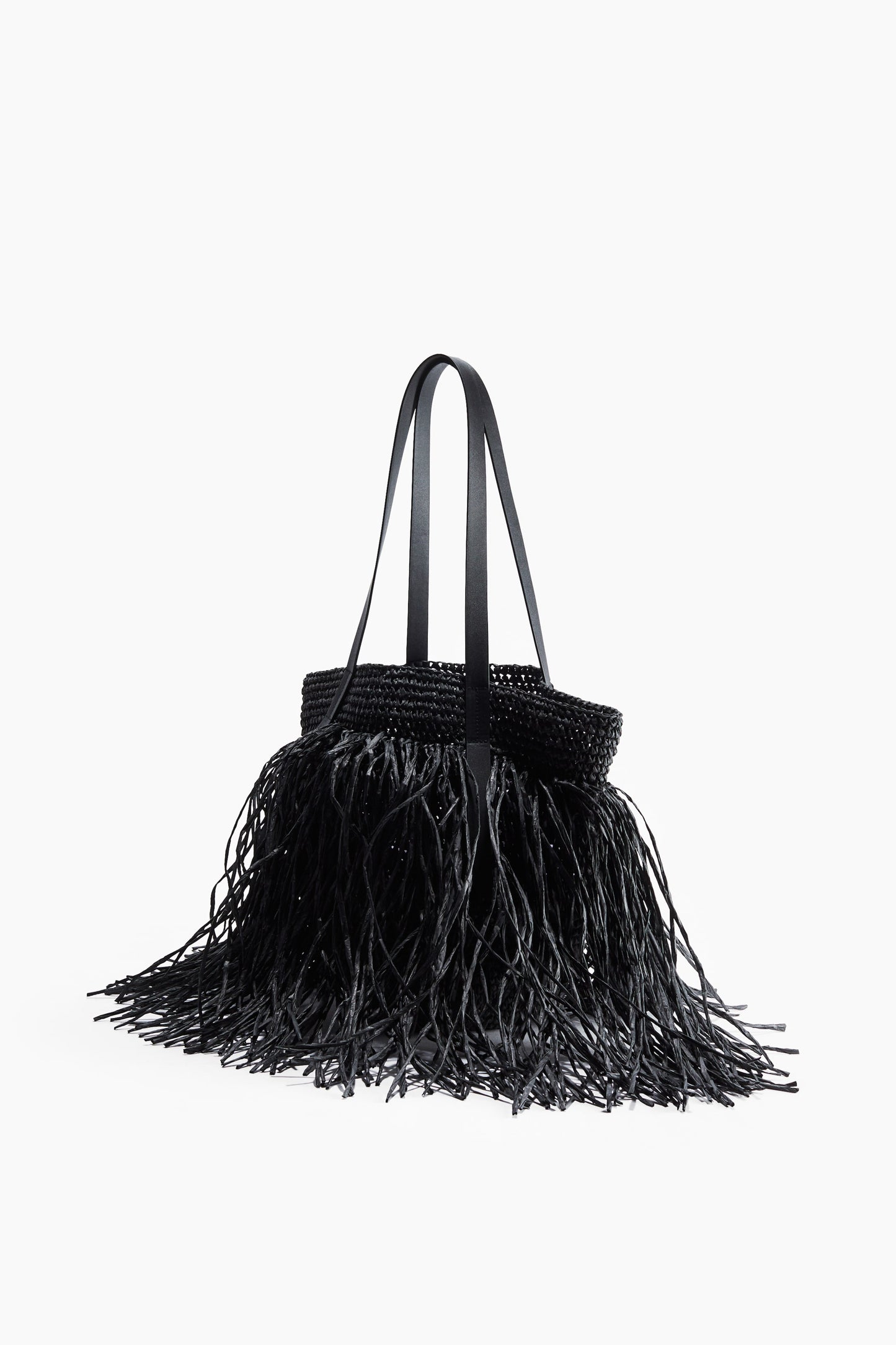 Fringed straw handbag