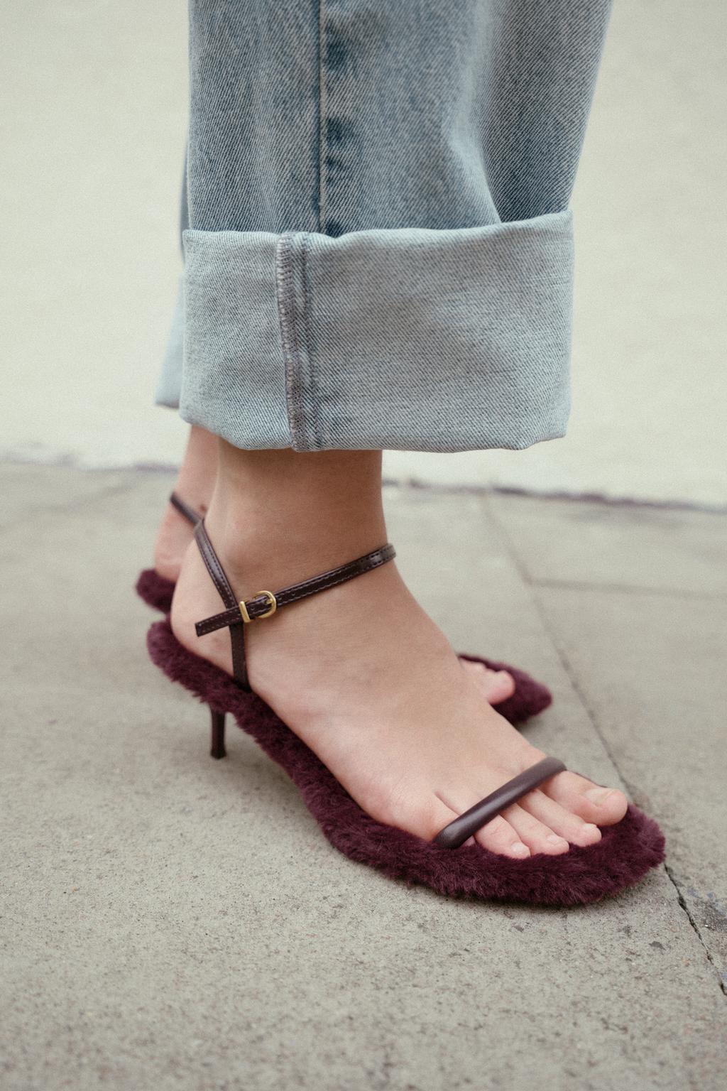Faux Fur Heeled Sandals