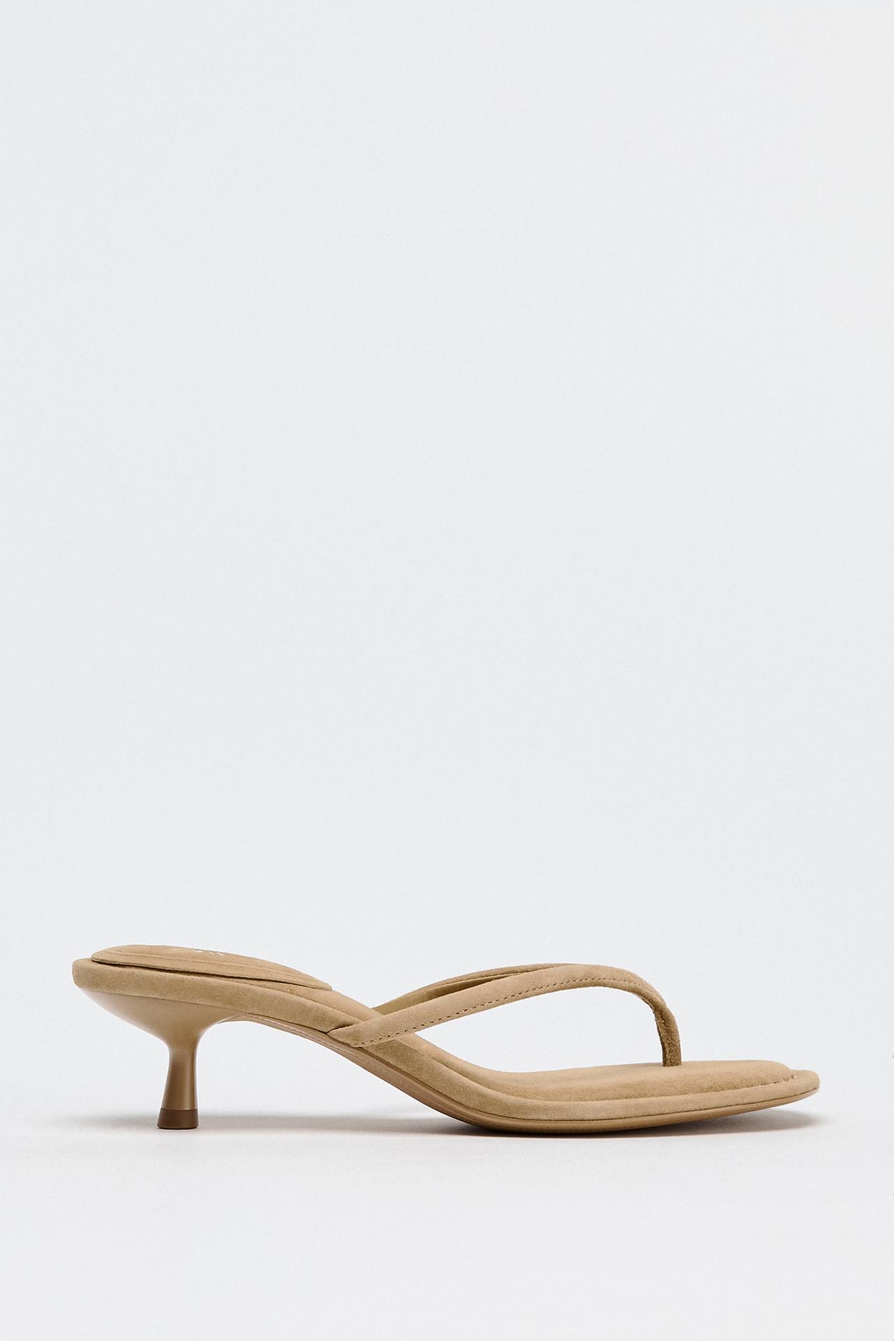 Split suede heeled sandals