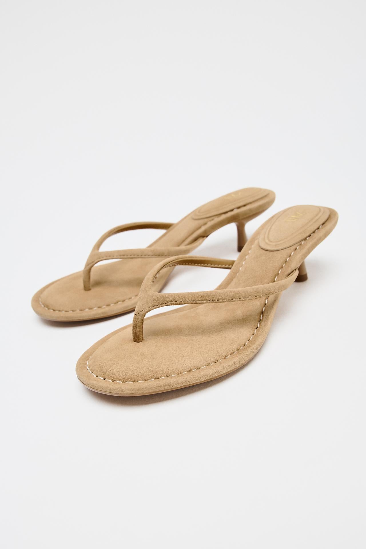 Split suede heeled sandals
