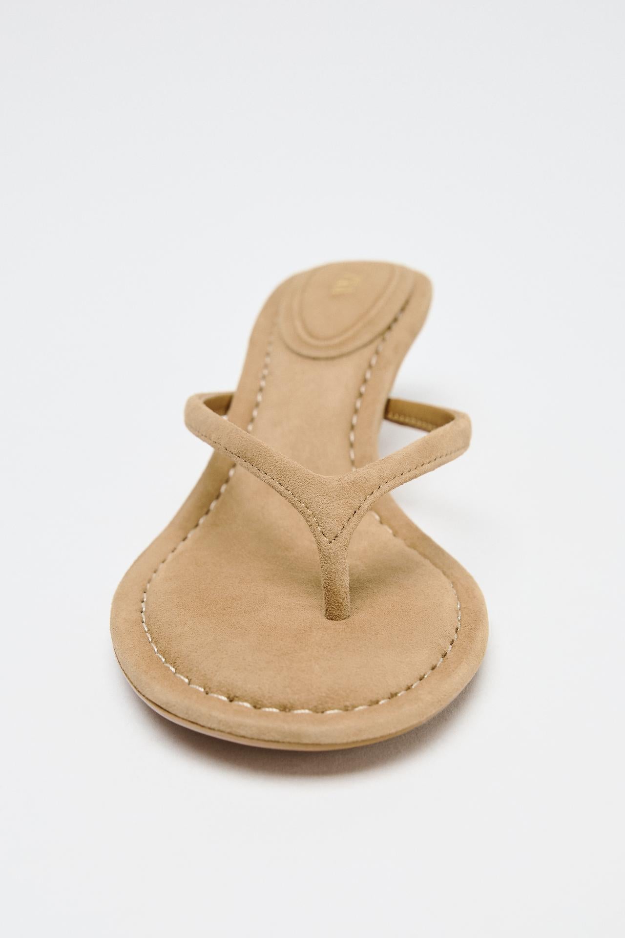 Split suede heeled sandals