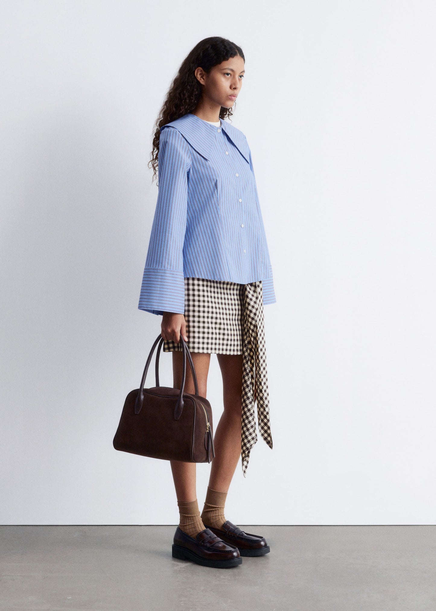 Oversized Collar Striped Shirt