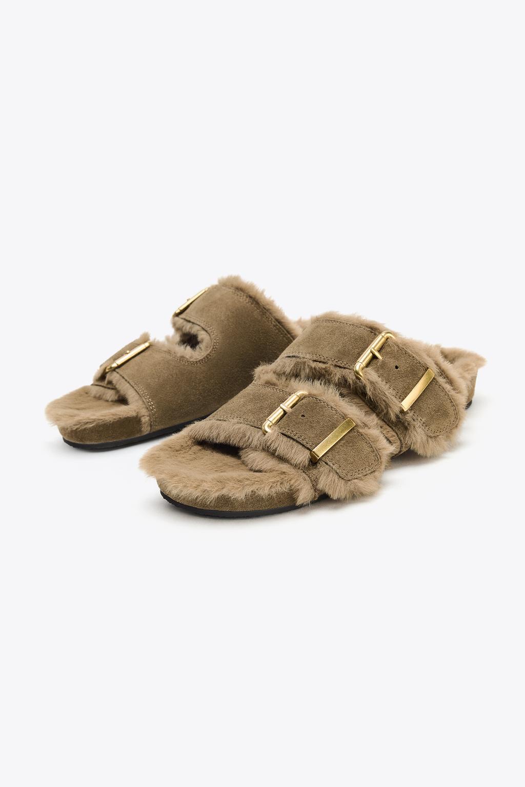 Buckled Flat Sheepskin Sandals