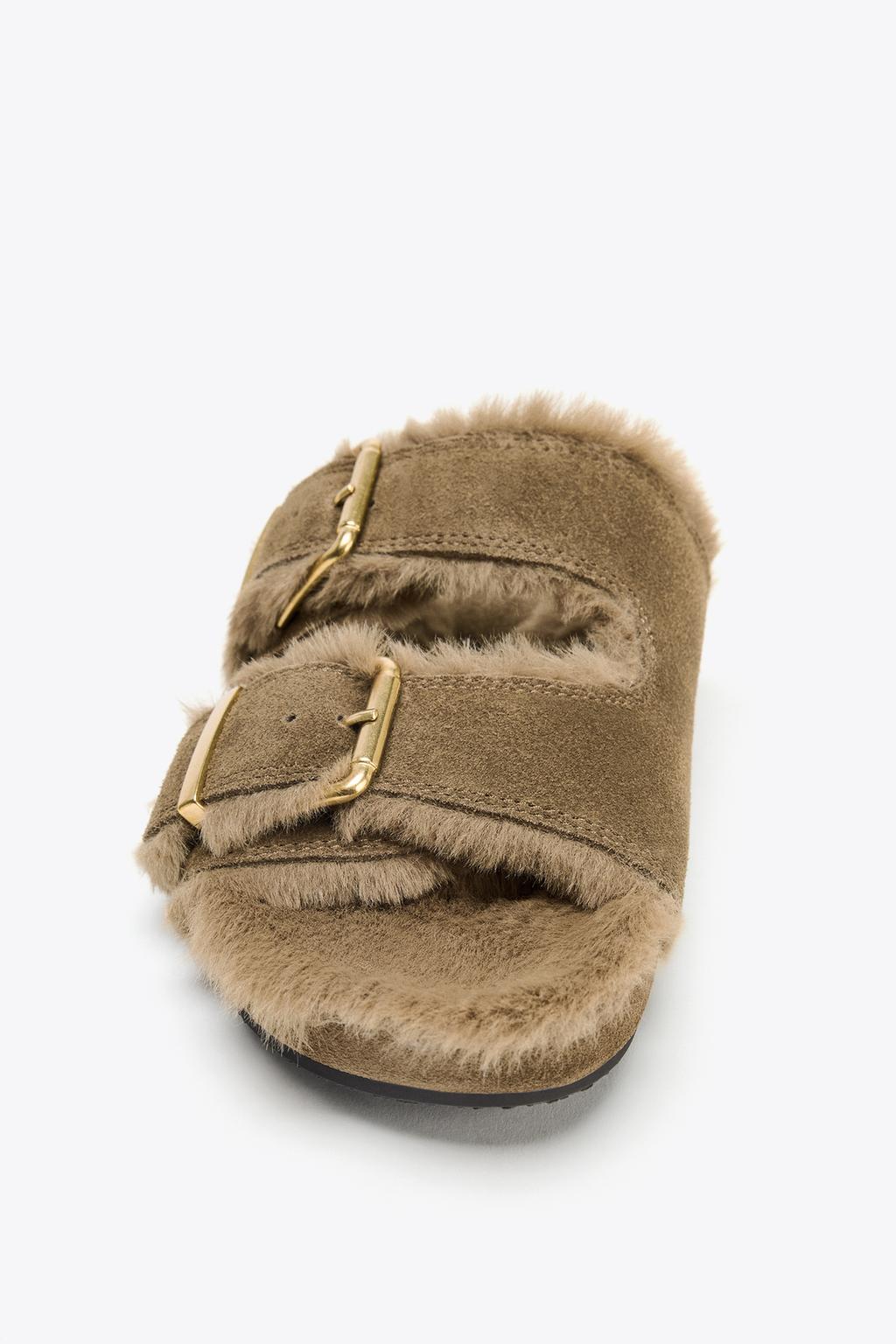 Buckled Flat Sheepskin Sandals