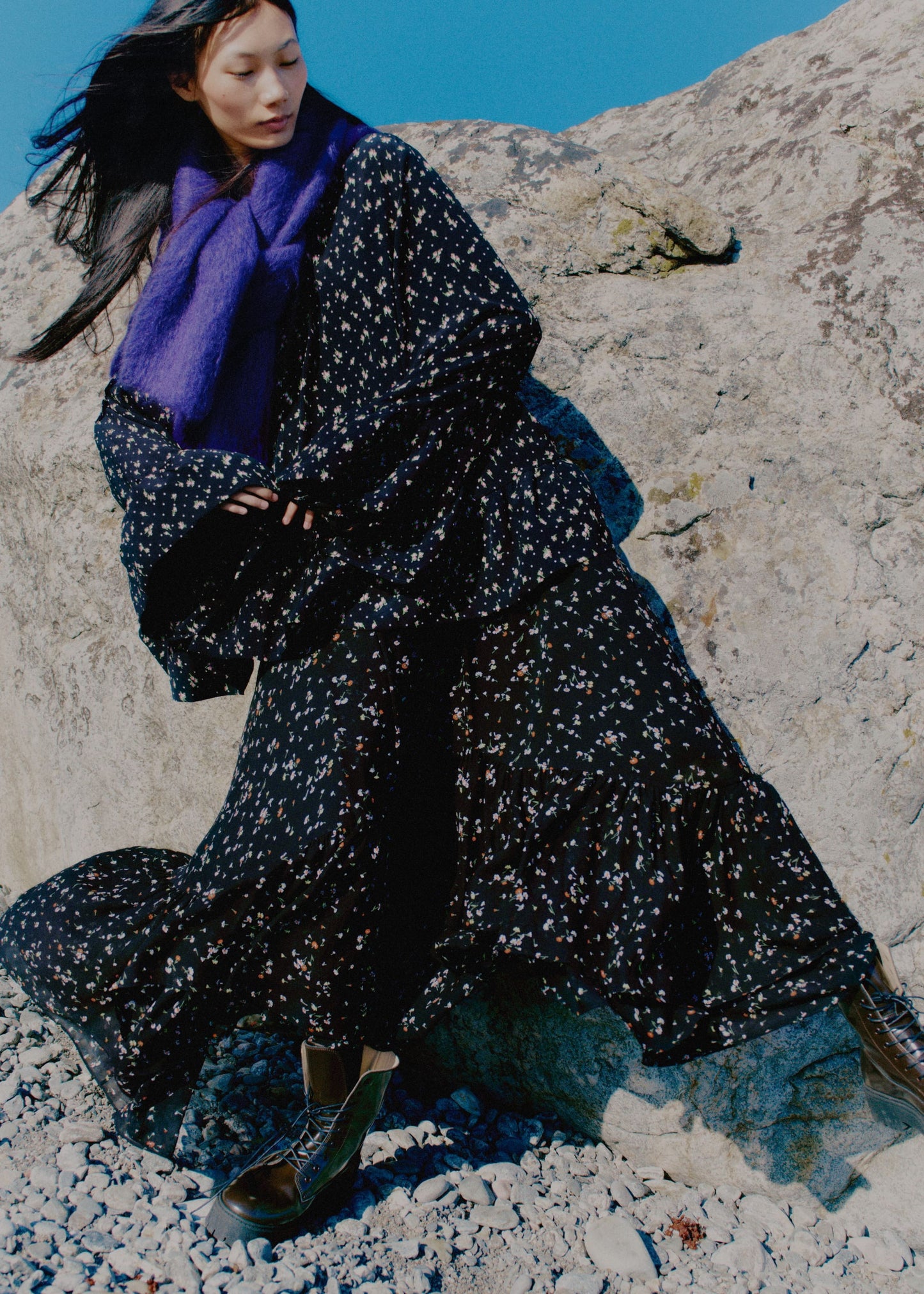 Long-Sleeve Frilled Maxi Dress
