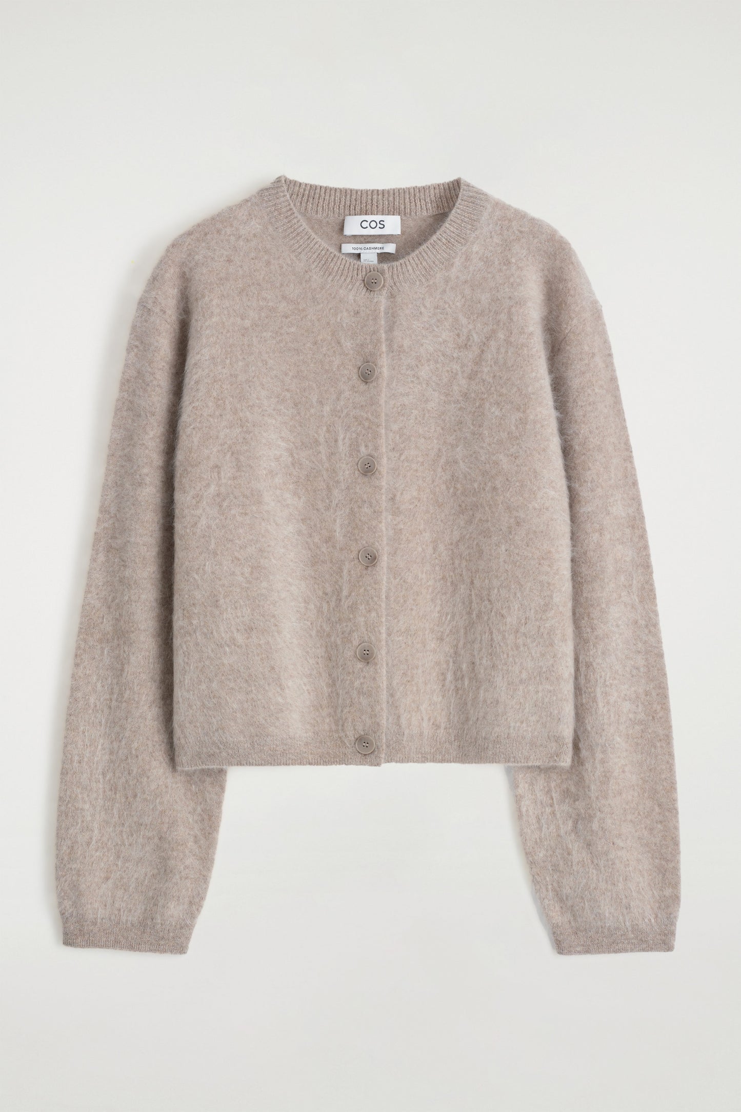 Brushed-Cashmere Crew-Neck Cardigan