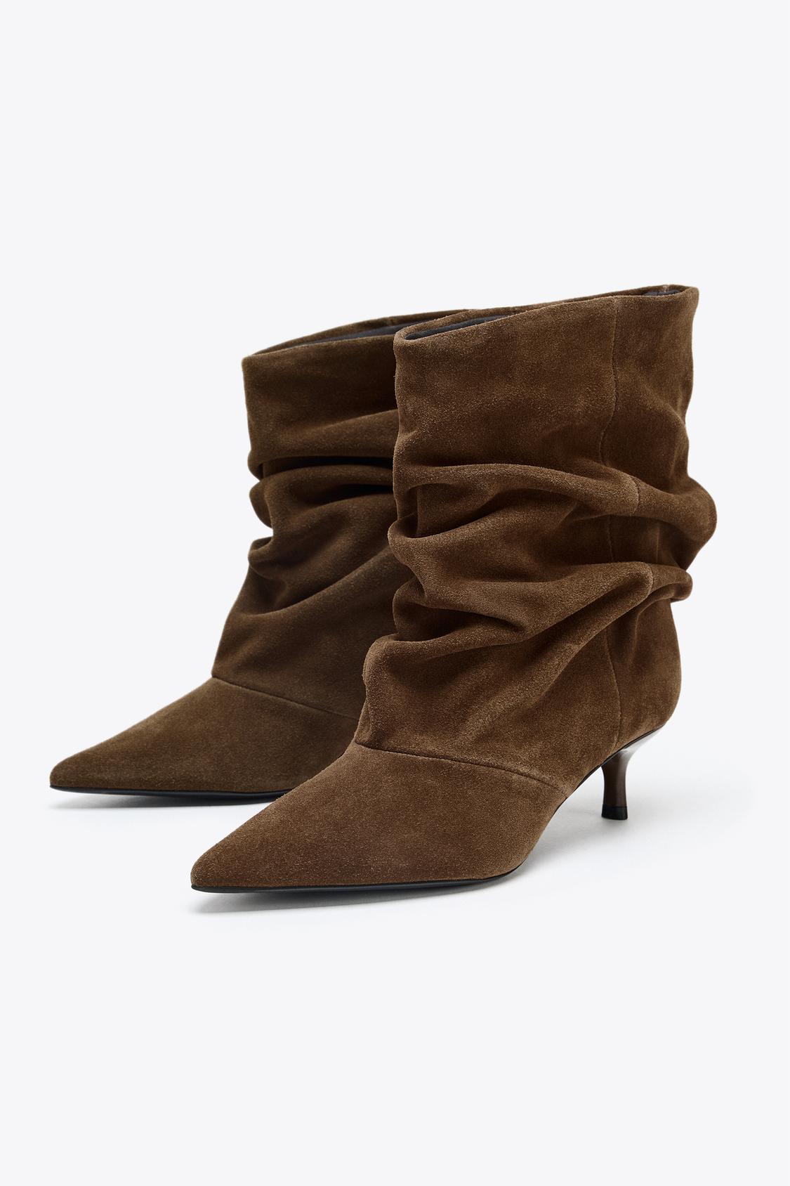 Ruffled Split Suede Ankle Boots