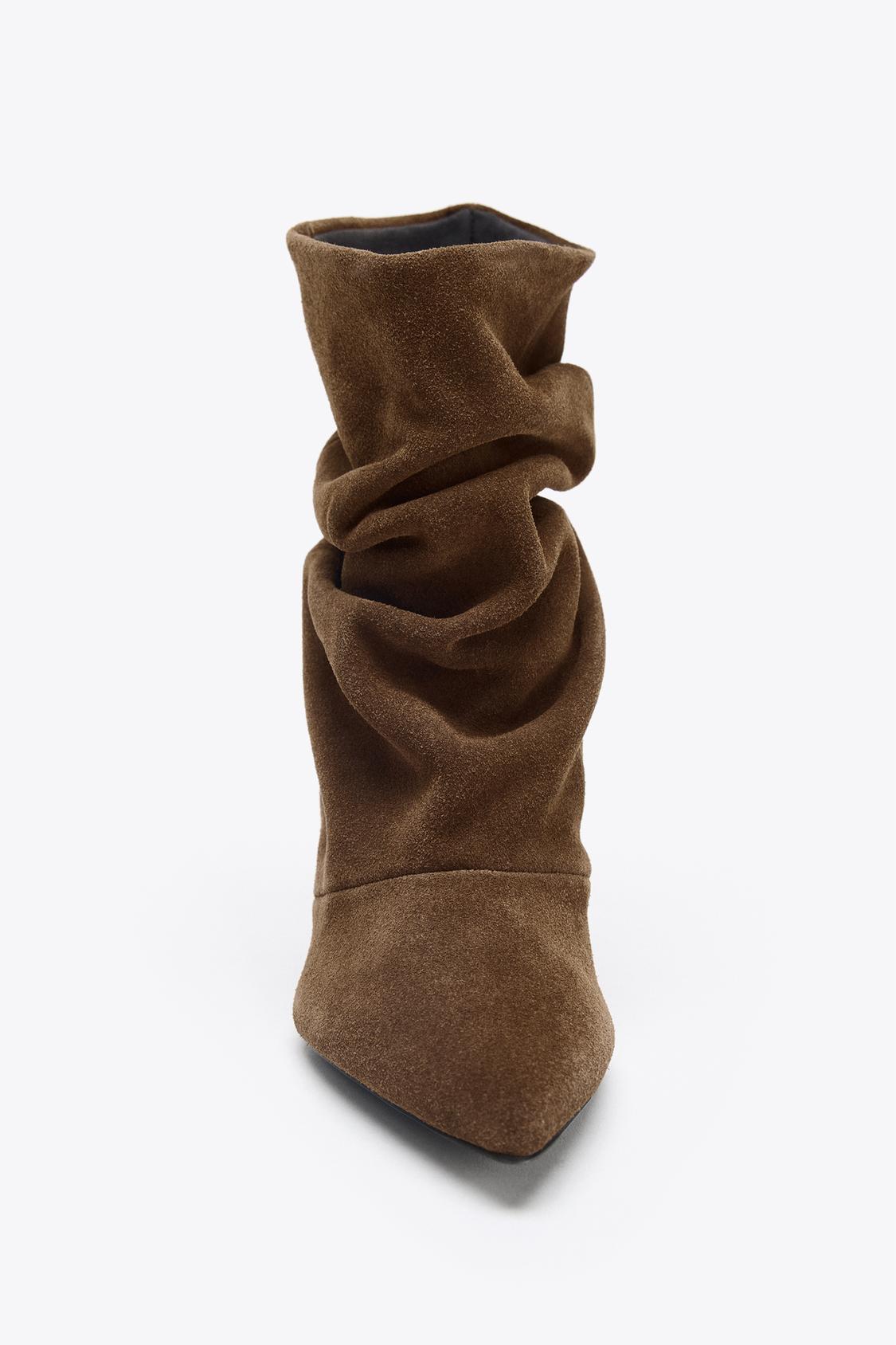 Ruffled Split Suede Ankle Boots