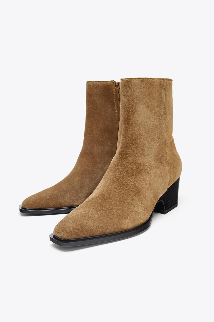 Split Suede Heeled Ankle Boots