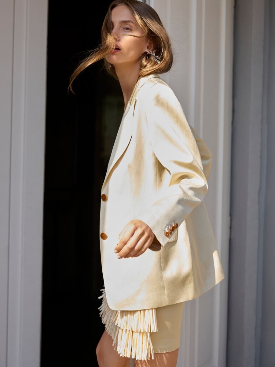 Linen blend satin blazer