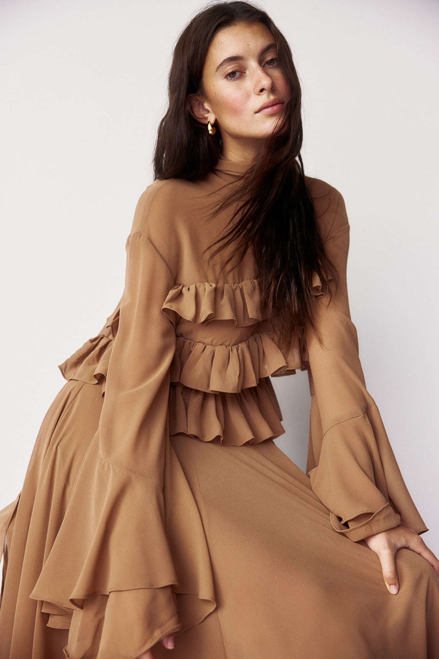 Frill-trimmed chiffon dress