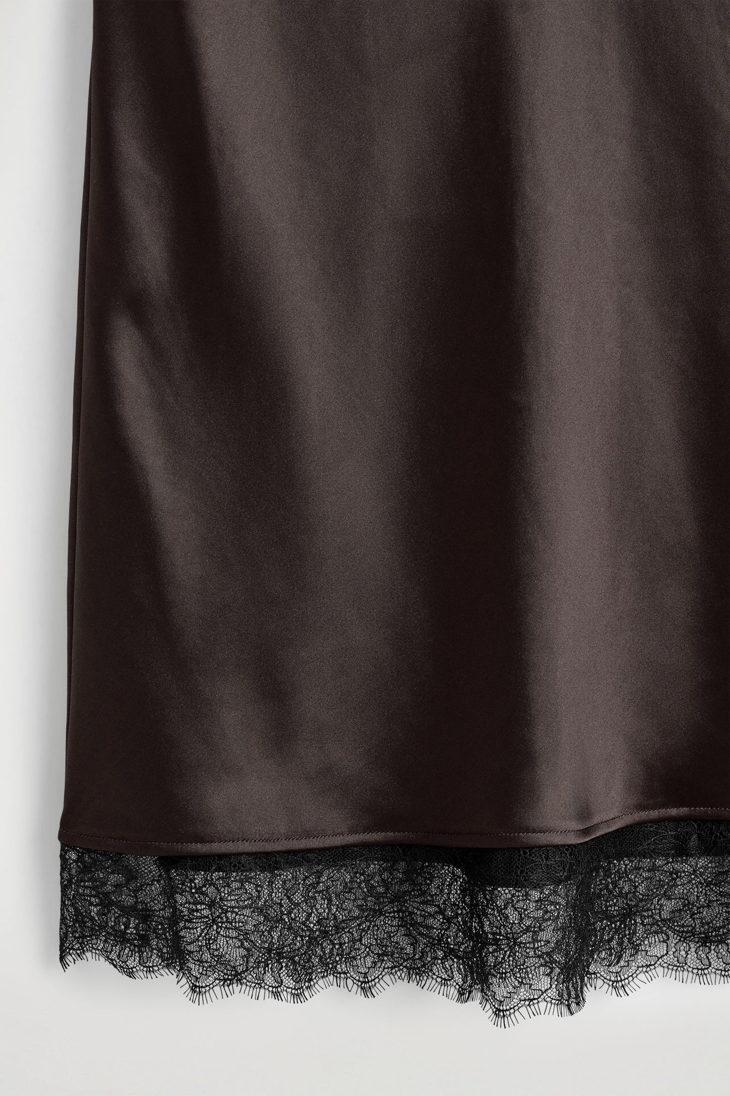 Lace-Trimmed Satin Midi Skirt