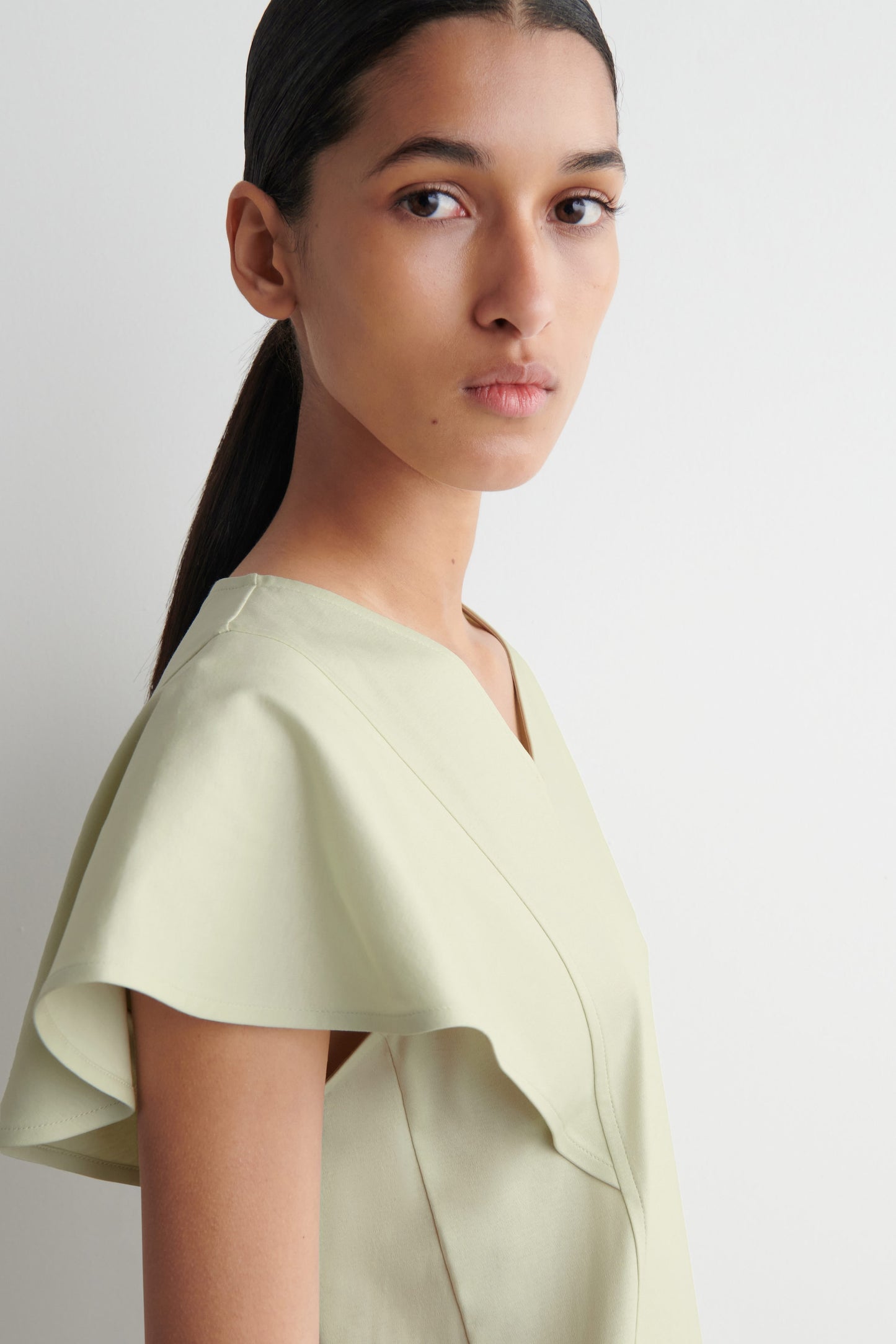 Petal-Sleeve Cotton Midi Dress