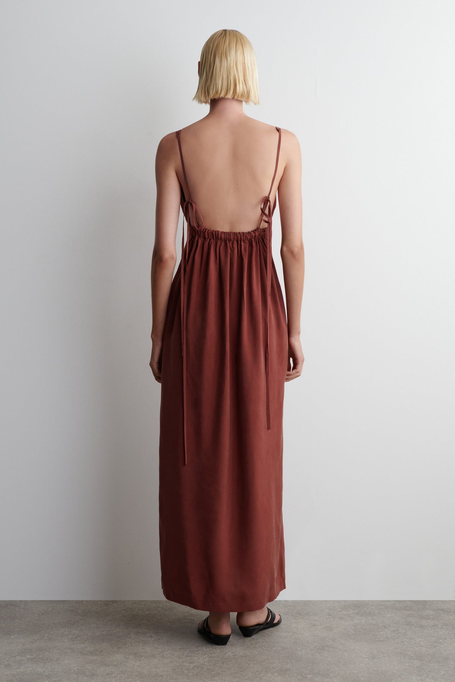 Gathered V-Neck Maxi Dress