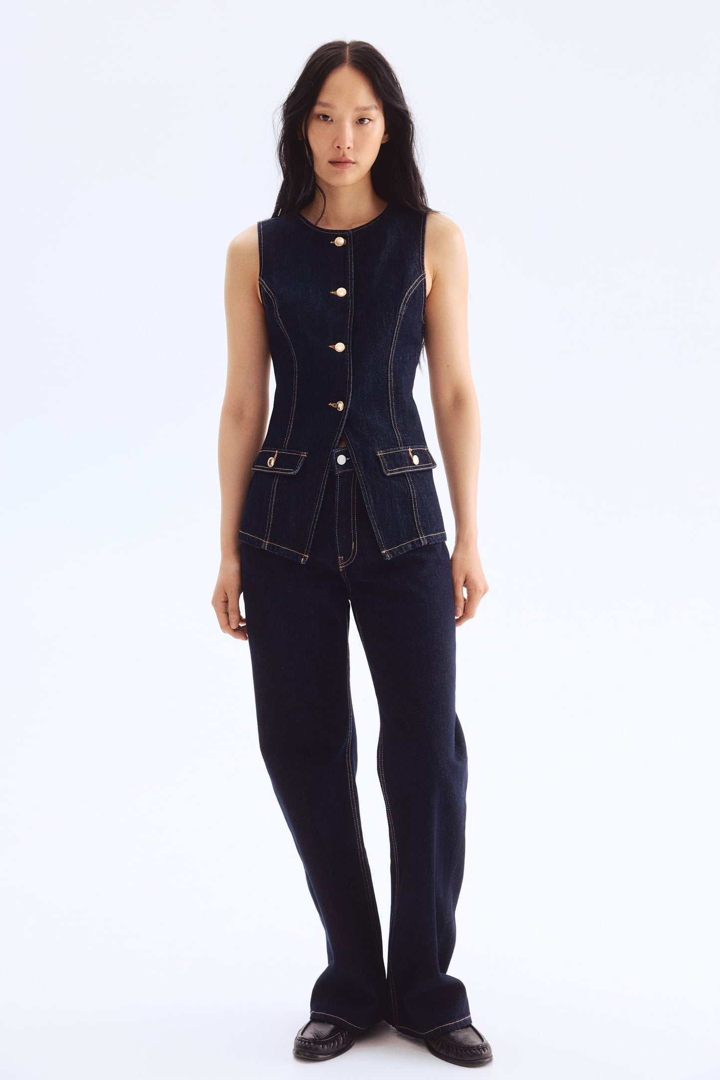 Tapered-waist denim waistcoat