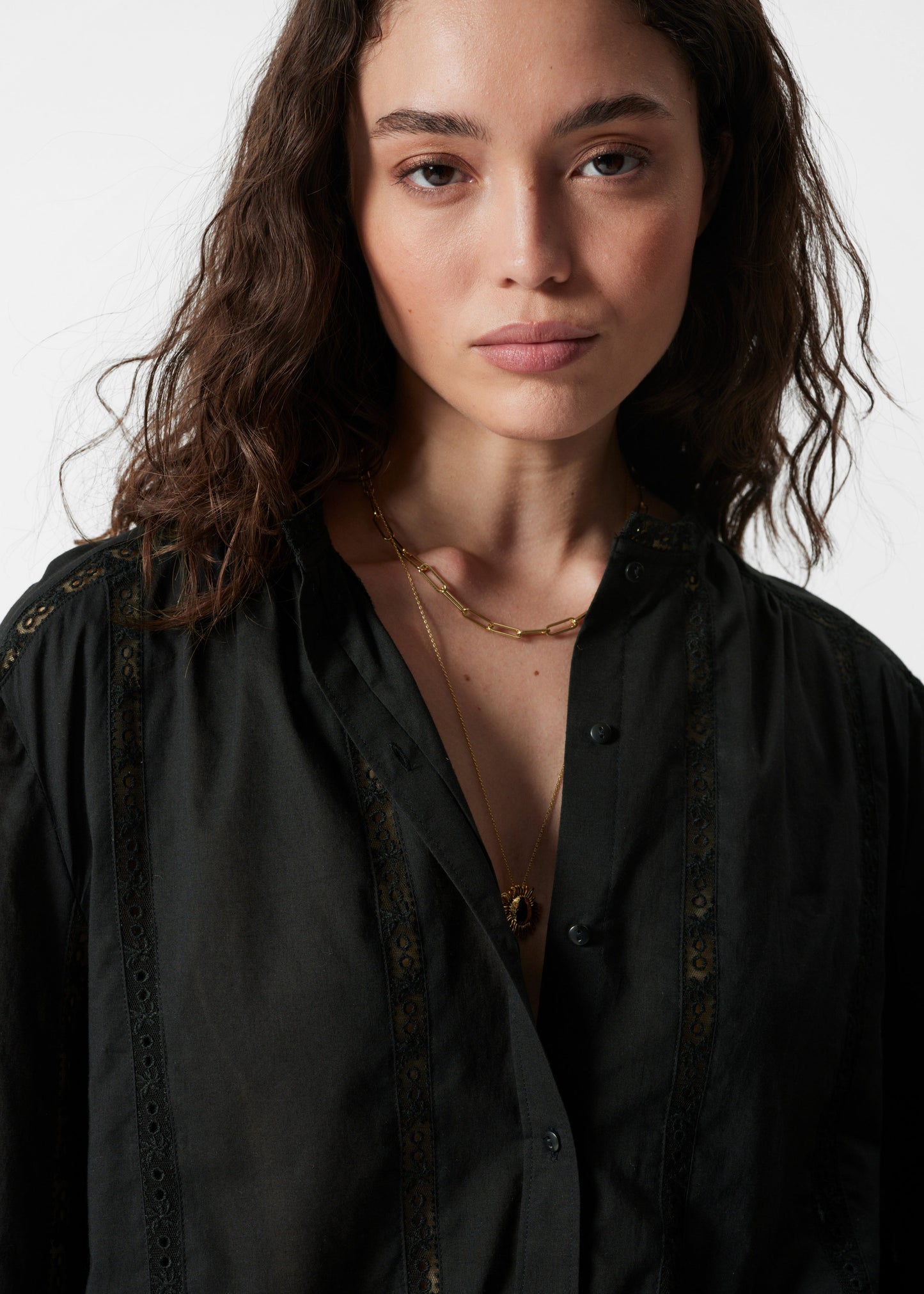 Voluminous Lace-trimmed Blouse
