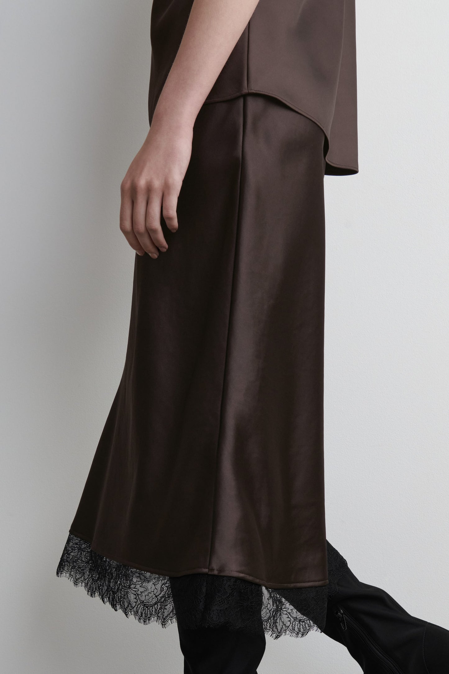 Lace-Trimmed Satin Midi Skirt