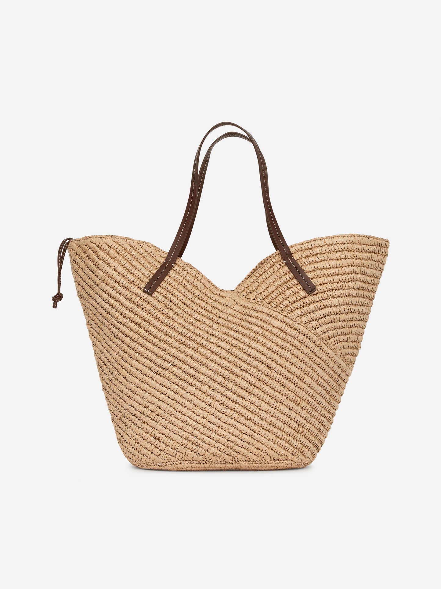 Leather-Detail Straw Tote