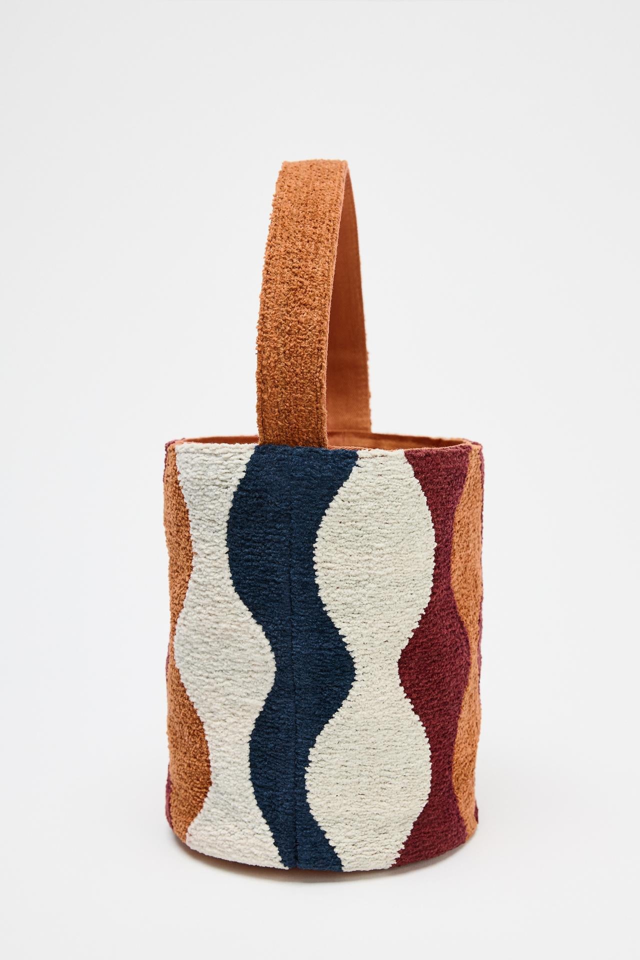 Colour-block cylindrical mini bucket bag