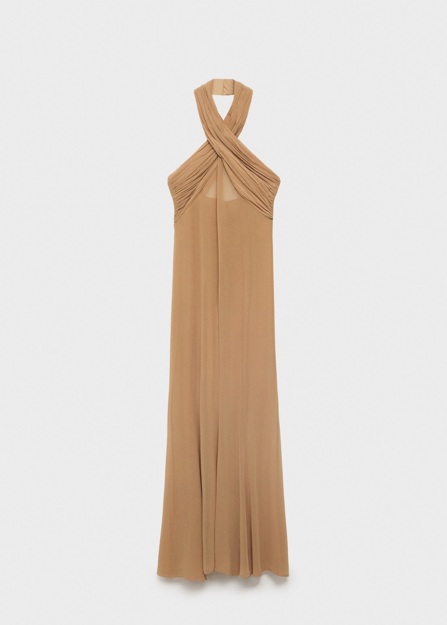 Long semi-transparent dress with crossed neckline
