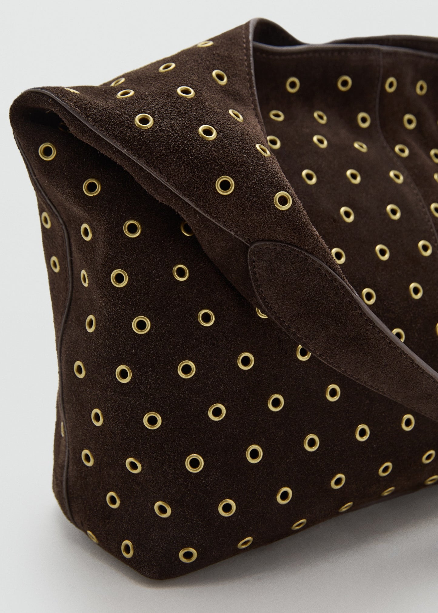 Suede shopper bag with eyelets