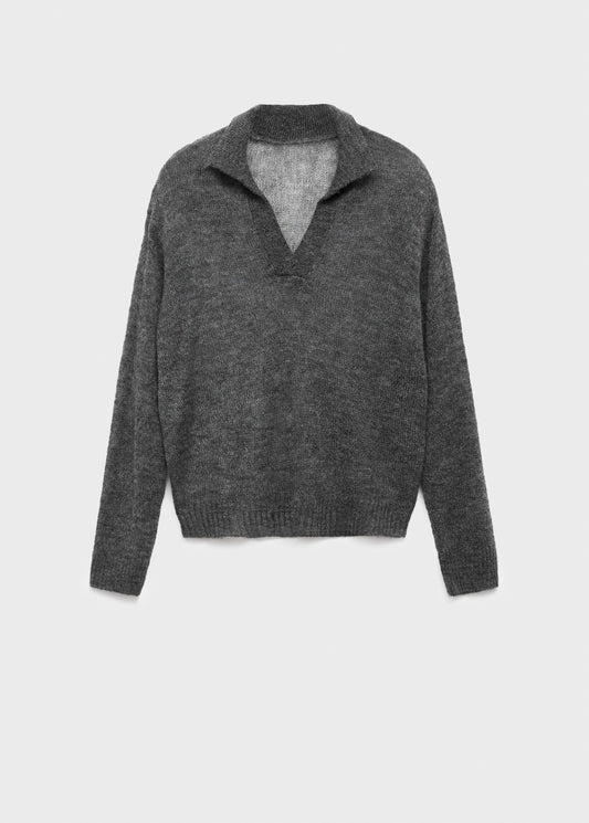 Semi-transparent polo-neck sweater