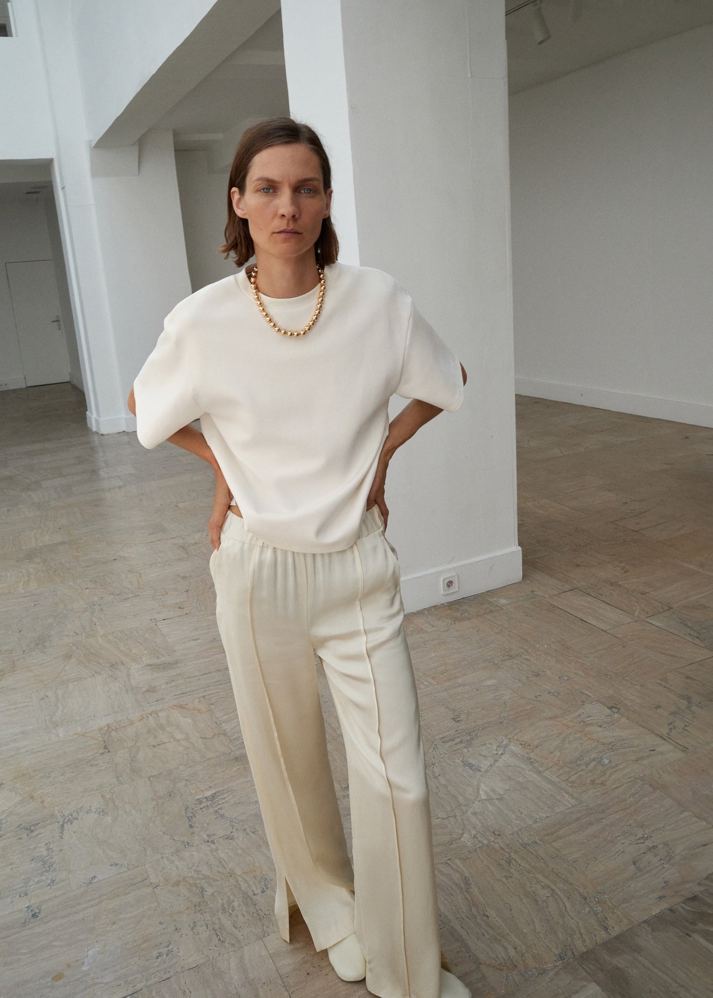 Satin trousers with side openings