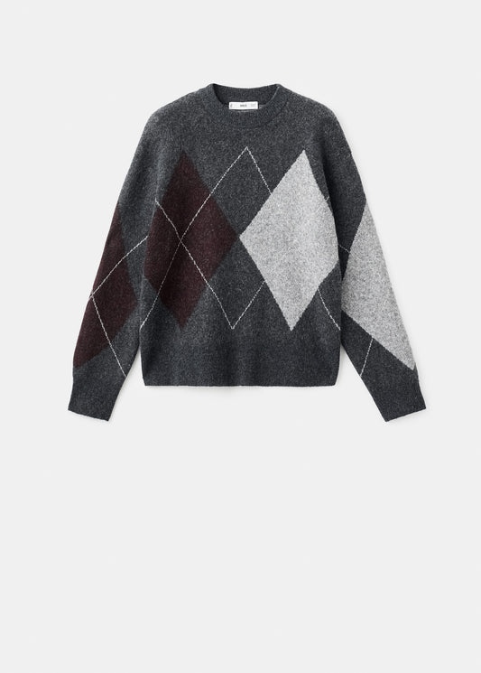 Diamond-patterned knit jumper