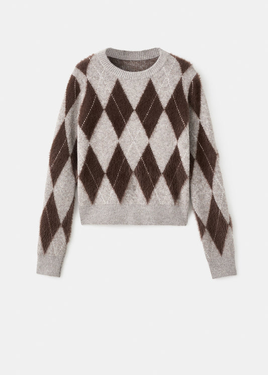 Diamond-patterned knit jumper