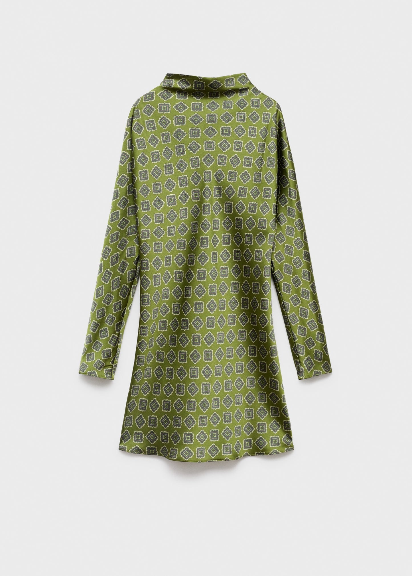 Printed satin dress with perkins collar