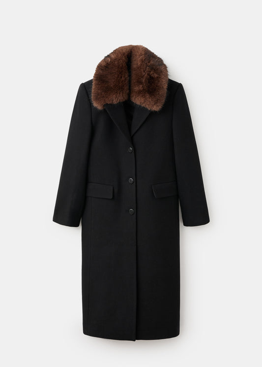 Wool coat with fur collar