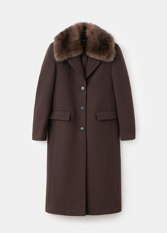 Wool coat with fur collar
