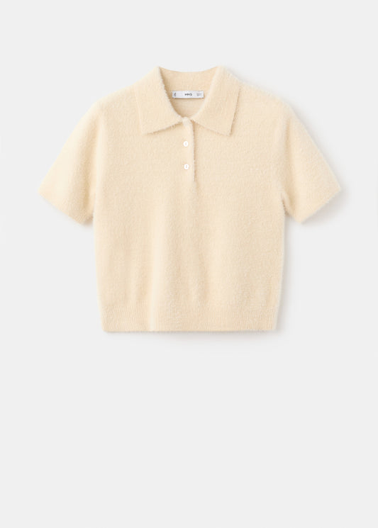 Faux fur effect polo collar jumper