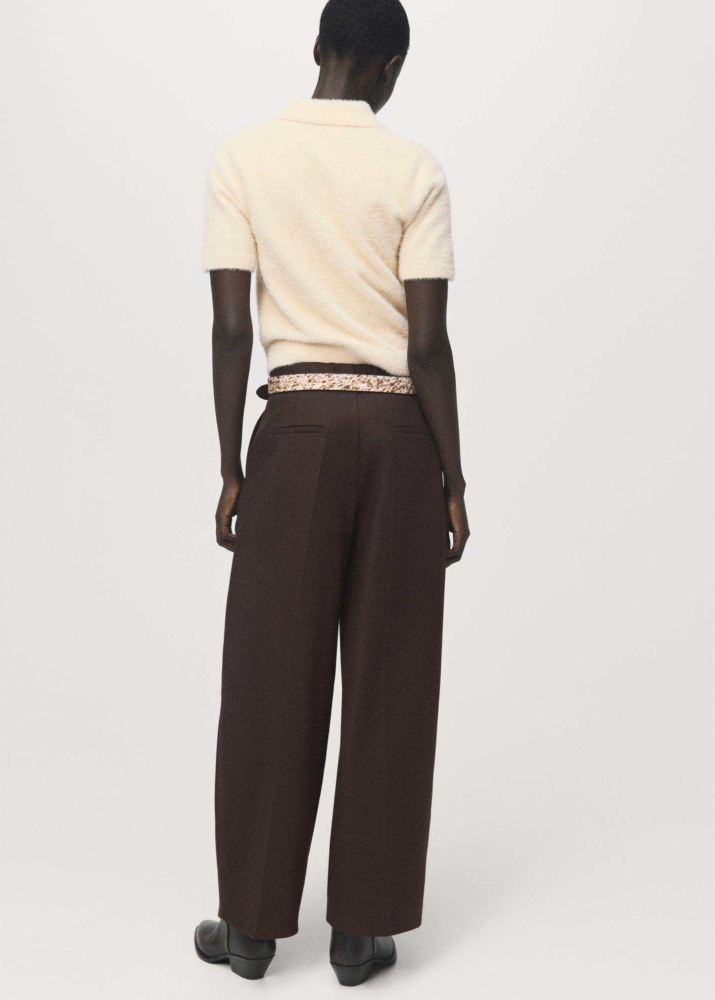 Faux fur effect polo collar jumper