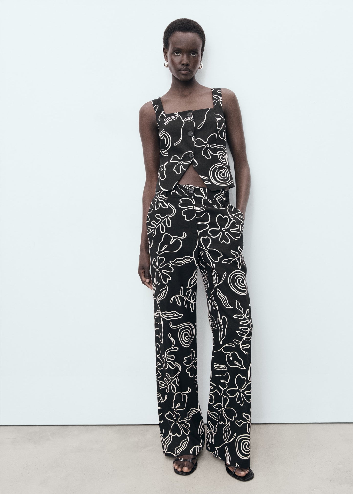 Floral print straight trousers